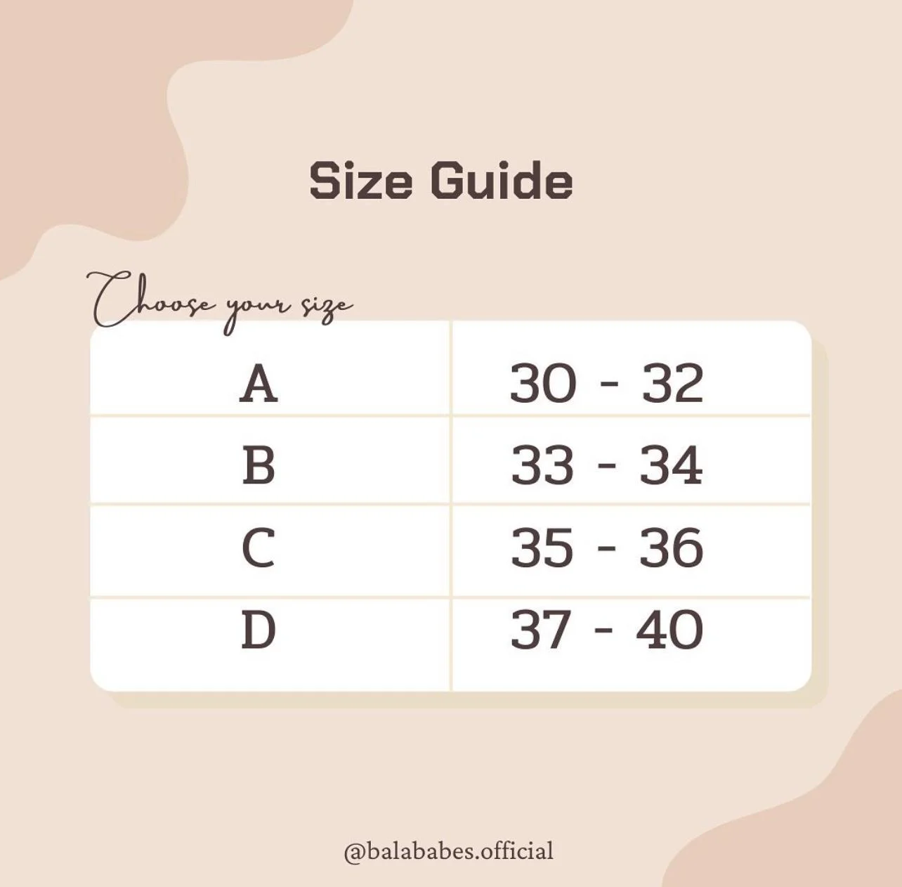 Adhesive bra size guide